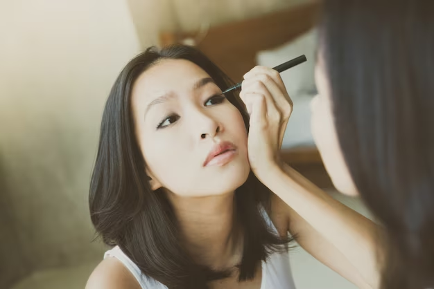 Female using eyeliner